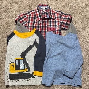 Children's Red Plaid Layered-Look Shirt with Long Sleeve Tees (3-Pack)